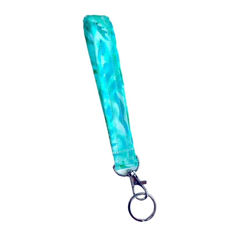 HAND CRAFTED Colorful Teal Fabric Wristlet Carrying Key Ring Accessory NWOT - Picture 6 of 10